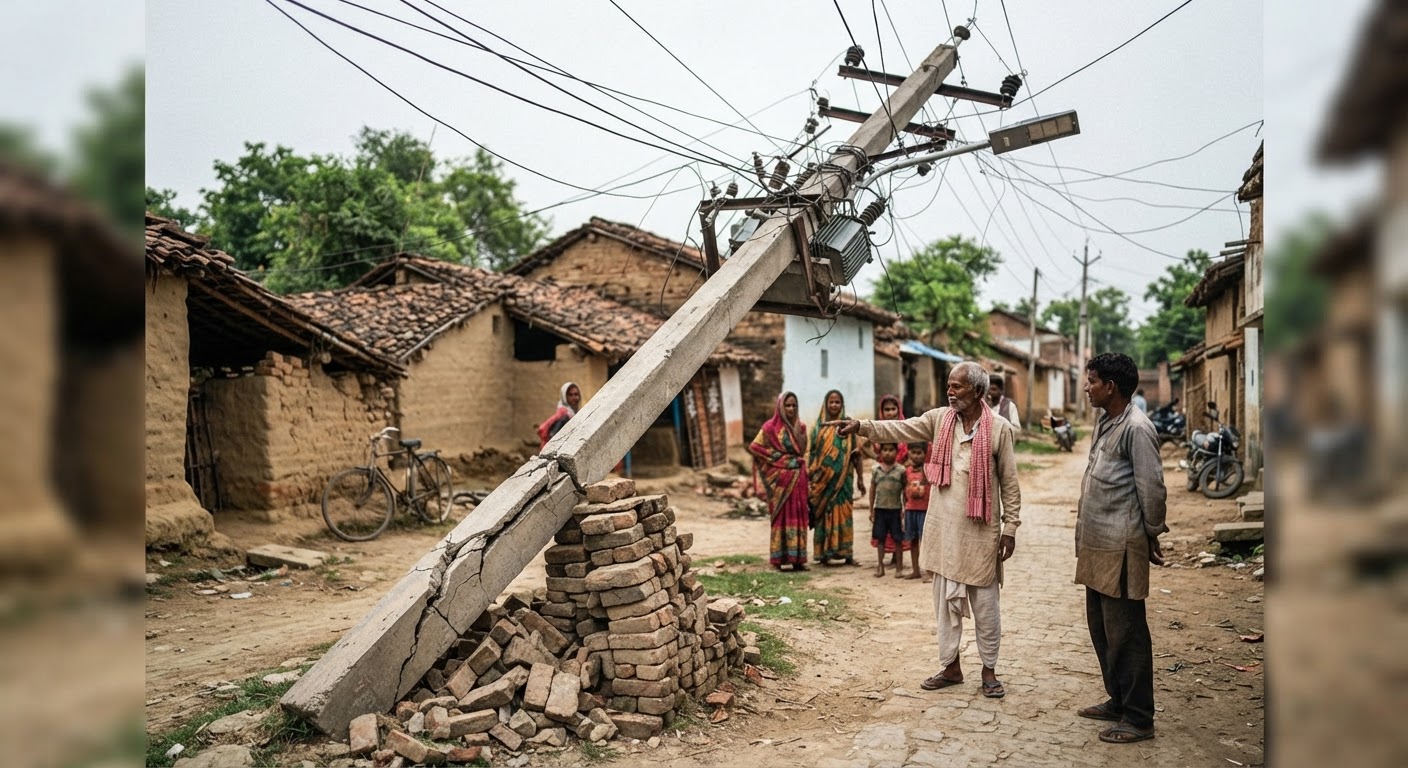 बड़गाछी गांव में झुका बिजली का खंभा, कभी भी हो सकता है बड़ा हादसा