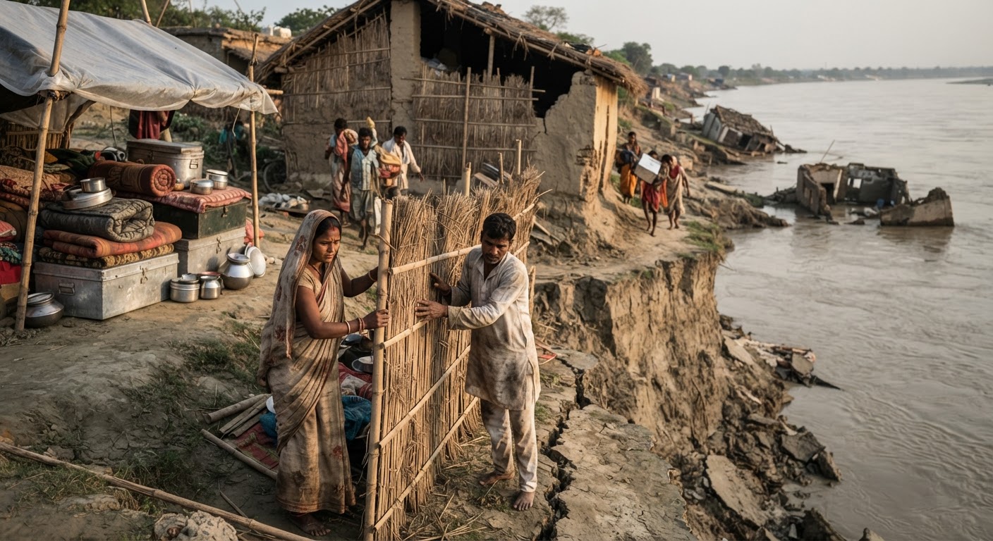 भागलपुर के सबौर में गंगा कटाव का कहर, सौ से अधिक परिवार हुए बेघर