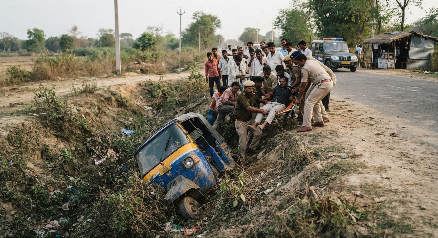 बड़ी खबर: भागलपुर में गड्ढे में गिरा यात्रियों से भरा टेम्पो, ड्राइवर की हालत गंभीर