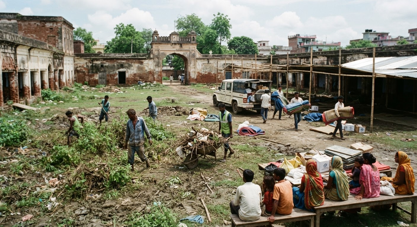 भागलपुर में बाढ़ पीड़ितों के लिए तैयार हो रहा विवाह बाल निकेतन मैदान