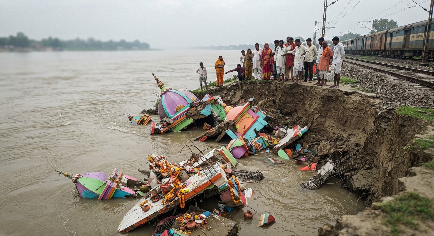 भागलपुर के शंकरपुर में गंगा का तांडव, देखते-देखते नदी में समाए दो मंदिर