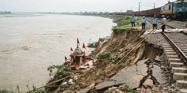 राघोपुर में गंगा का भीषण कटाव, रेललाइन पर खतरा