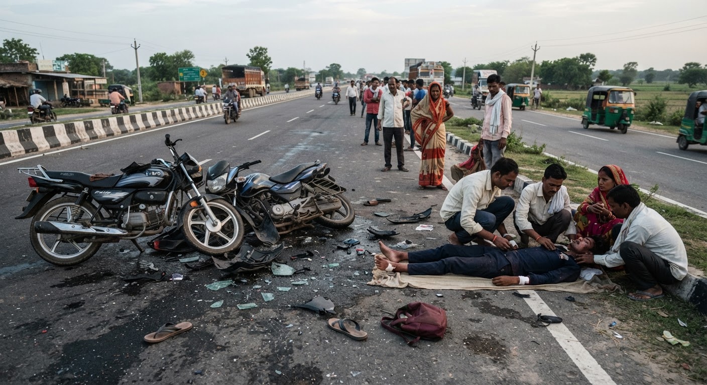 अरेरिया-फारबिसगंज फोरलेन पर भीषण बाइक टक्कर, युवक गंभीर रूप से घायल