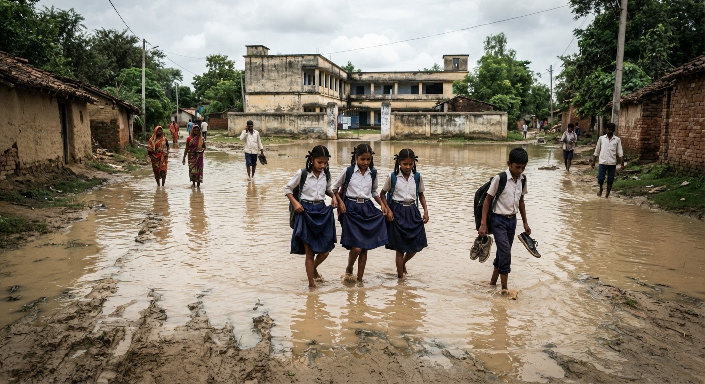लखीसराय में गजब मुसीबत, स्कूल जाने वाले रास्ते पर जलभराव से लोग परेशान