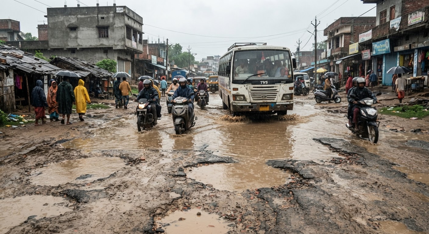 खतरनाक गड्ढों में फंसा भागलपुर-हंसडीहा हाईवे, यात्रा हुई मुश्किल