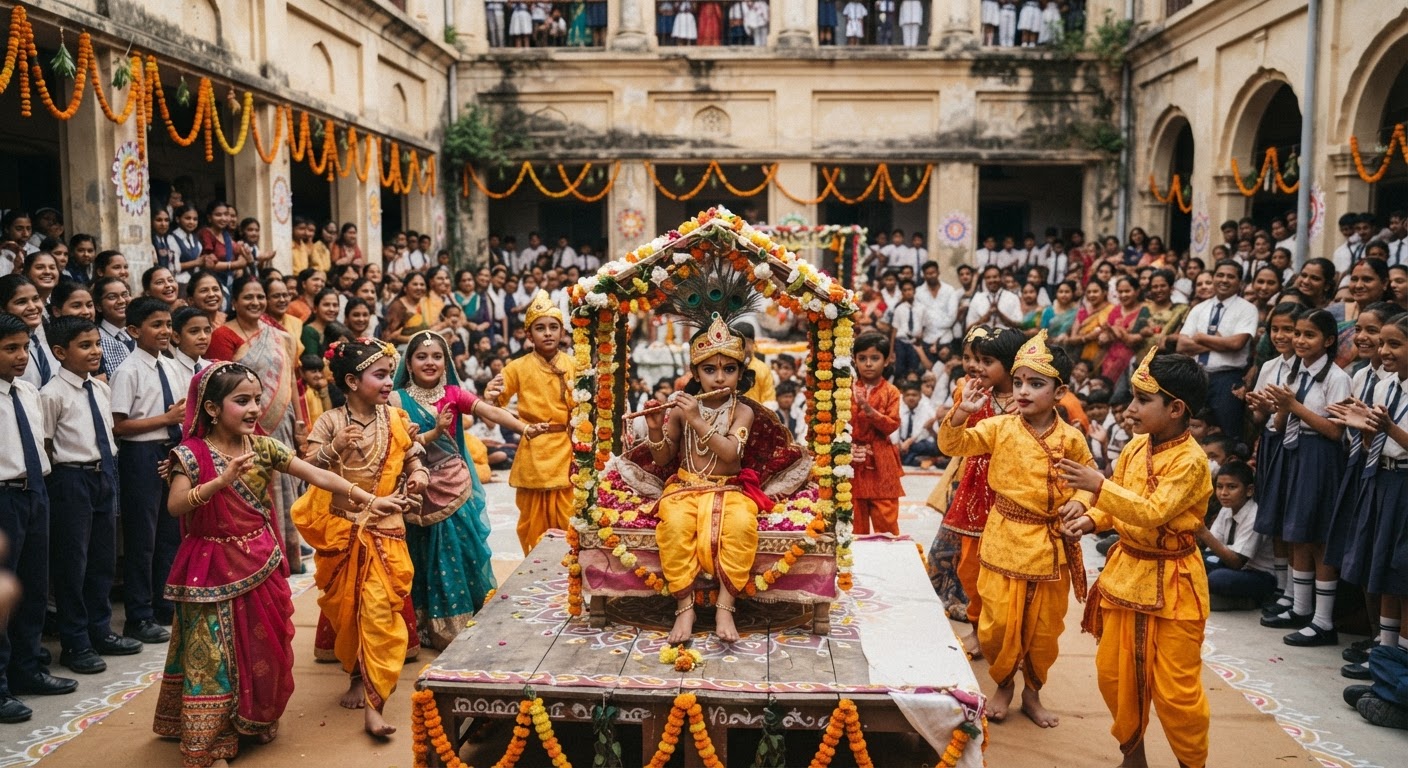 आनंदराम ढंढानिया सरस्वती विद्या मंदिर में धूमधाम से मनाई गई कृष्ण जन्माष्टमी