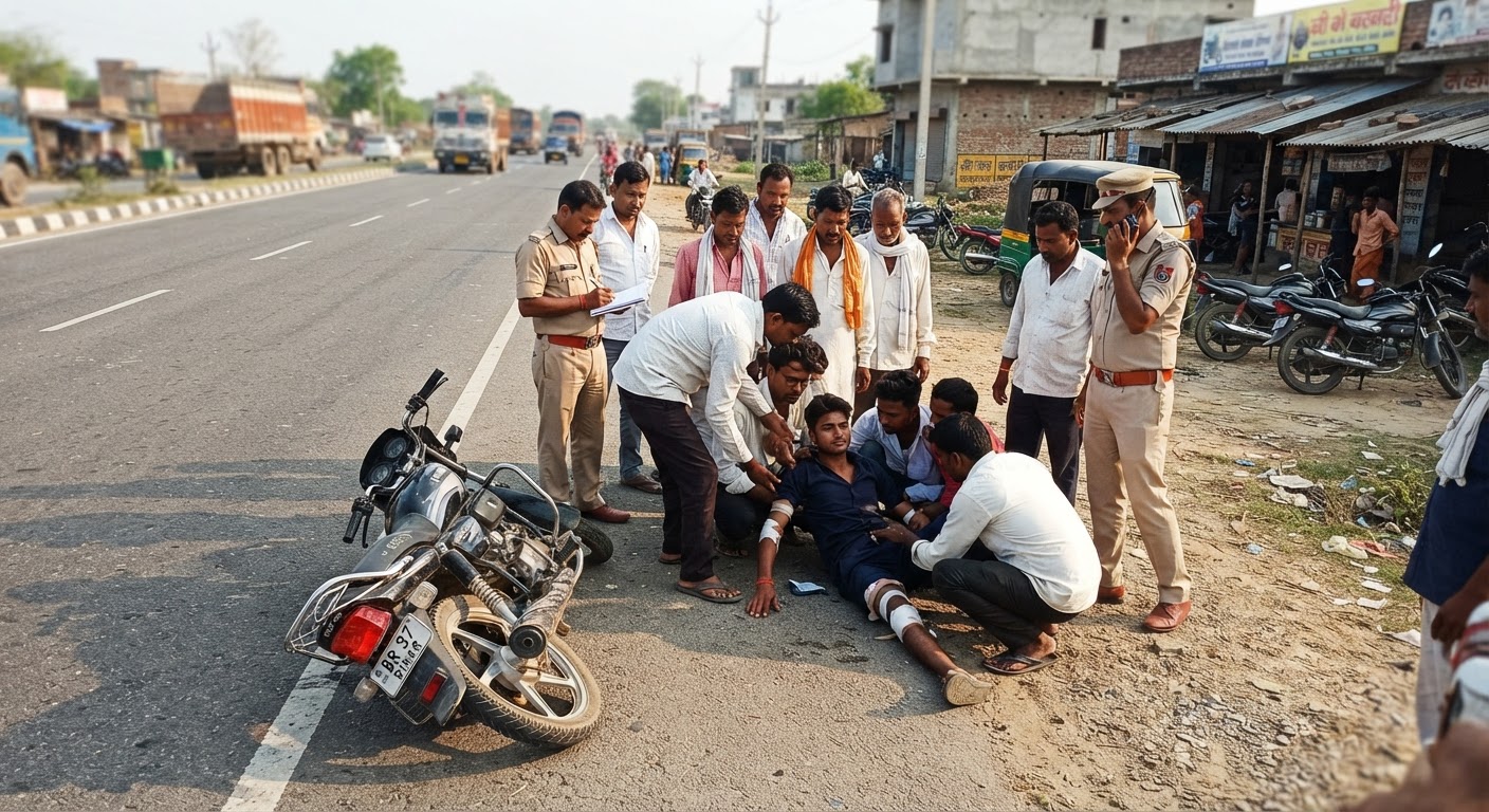 अररिया जीरो माइल के पास भीषण सड़क हादसा, बाइक सवार युवक गंभीर रूप से घायल