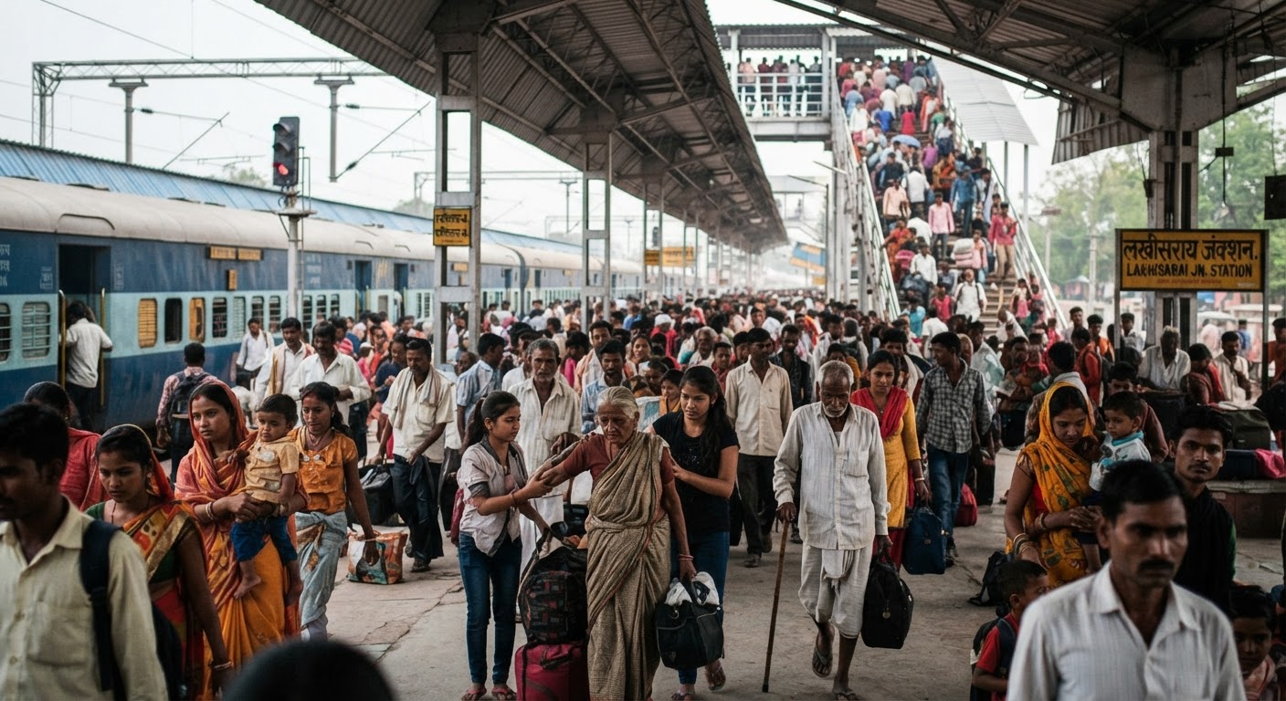 लखीसराय स्टेशन पर यात्रियों की मुसीबत: सिर्फ एक फुट ओवरब्रिज से बढ़ी परेशानी, नए पुल का बढ़ा मांग