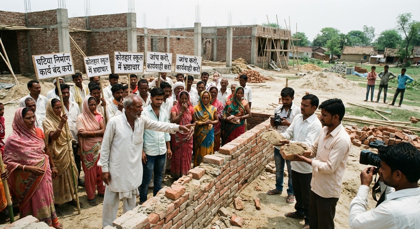 बरसोई के कोठार स्कूल में घटिया निर्माण का हंगामा: ग्रामीणों ने लगाया गंभीर आरोप, जांच की मांग