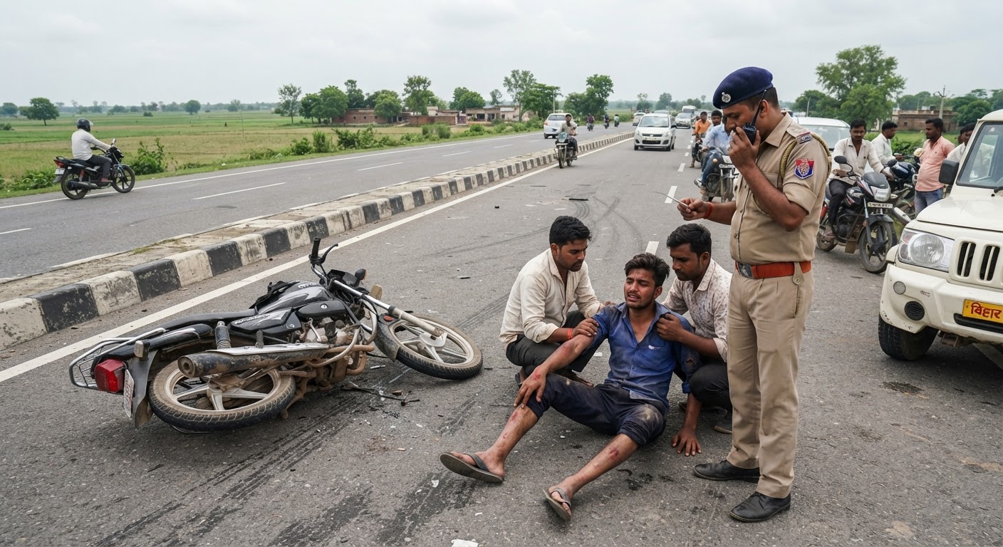 दर्दनाक हादसा: अरेबिया-फारबिसगंज फोरलेन पर बाइक पलटने से युवक गंभीर रूप से घायल