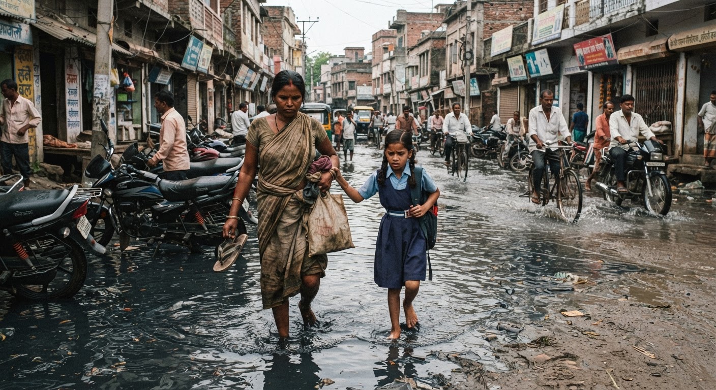 लखीसराय में गंदे पानी से भरी सड़कें, नगर परिषद की लापरवाही से लोग परेशान