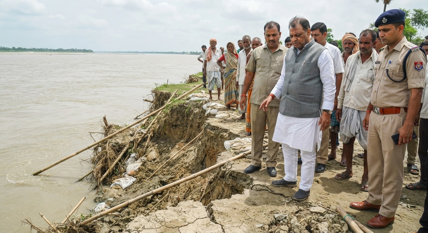 बिहार के डिप्टी सीएम सम्राट चौधरी ने राघोपुर तटबंध का किया निरीक्षण