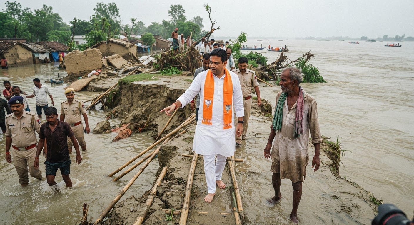 बिहार के डिप्टी सीएम सम्राट चौधरी ने भागलपुर के रघुपुर में बाढ़ और कटाव का किया निरीक्षण