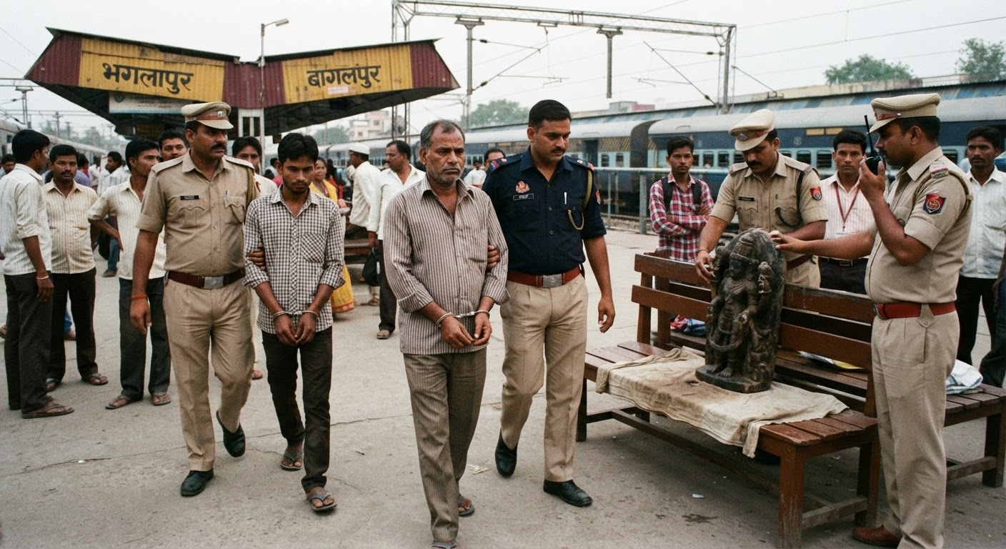 भागलपुर रेलवे स्टेशन पर वाराणसी के दो तस्कर गिरफ्तार, 1590 साल पुरानी मूर्ति और 35 लाख की ठगी का खुलासा