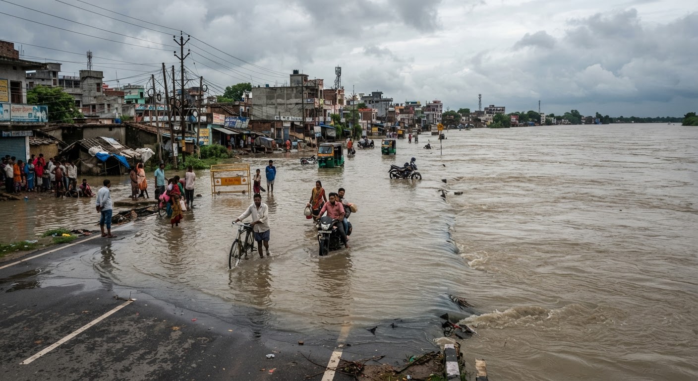 भागलपुर में गंगा का बढ़ा पानी, एनएच-80 पर चली दो फीट बाढ़ की धार
