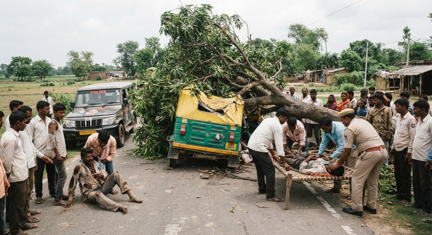 जमुई में टेम्पो पर गिरा आम का पेड़, तीन लोग हुए गंभीर रूप से घायल