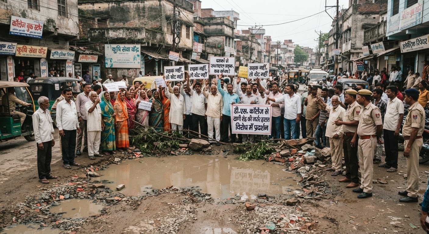 भागलपुर में खराब सड़क पर फूटा गुस्सा, लोगों ने किया जोरदार प्रदर्शन
