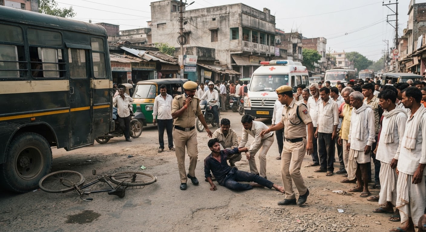 मुंगेर में दर्दनाक हादसा, चलती बस से गिरकर युवक के दोनों पैर कुचले