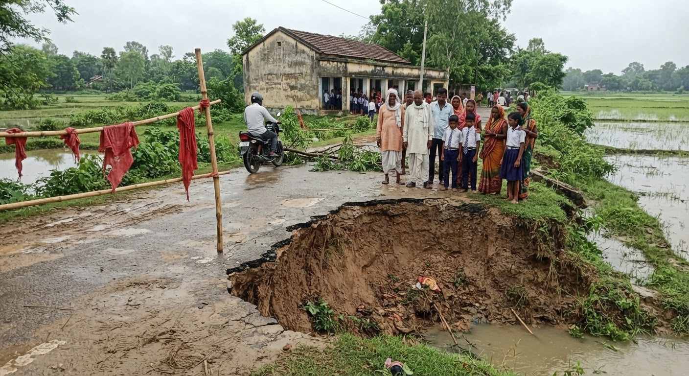 खगड़िया में बड़ा खतरा: सड़क धंसने से लोगों की बढ़ी चिंता
