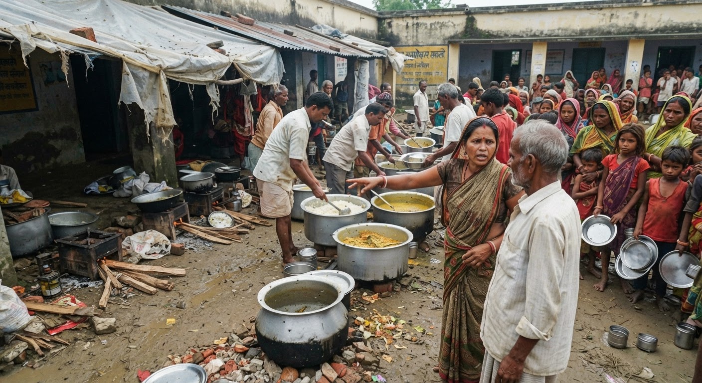 भागलपुर बाढ़ राहत केंद्रों पर भारी लापरवाही, गंदे माहौल में बन रहा खाना