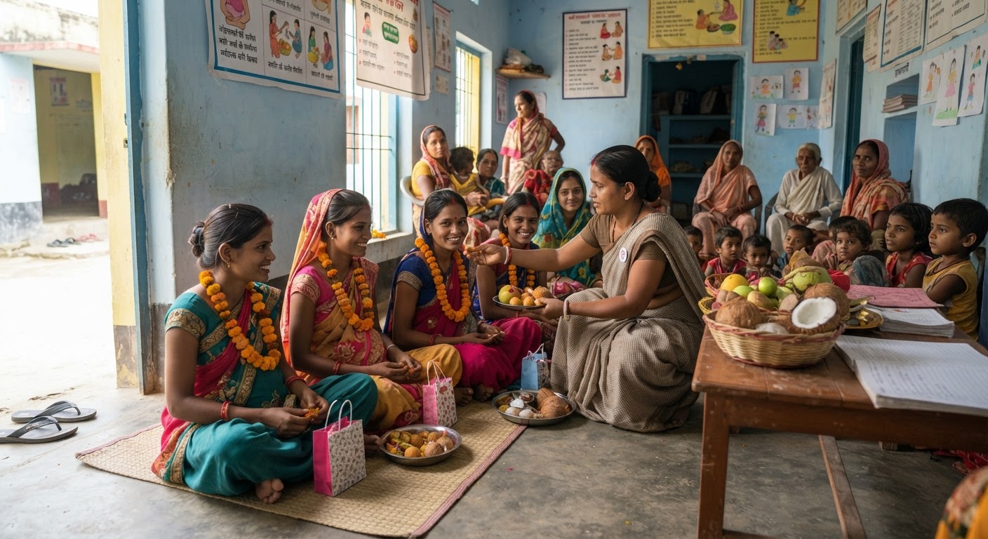 बांका में गर्भवती महिलाओं के लिए आंगनवाड़ी केंद्रों पर मनाई गई गोदभराई