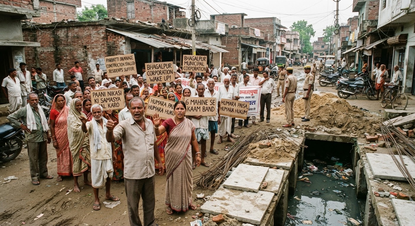 बड़ी खबर: भागलपुर में नाला निर्माण रुका, जनता परेशान