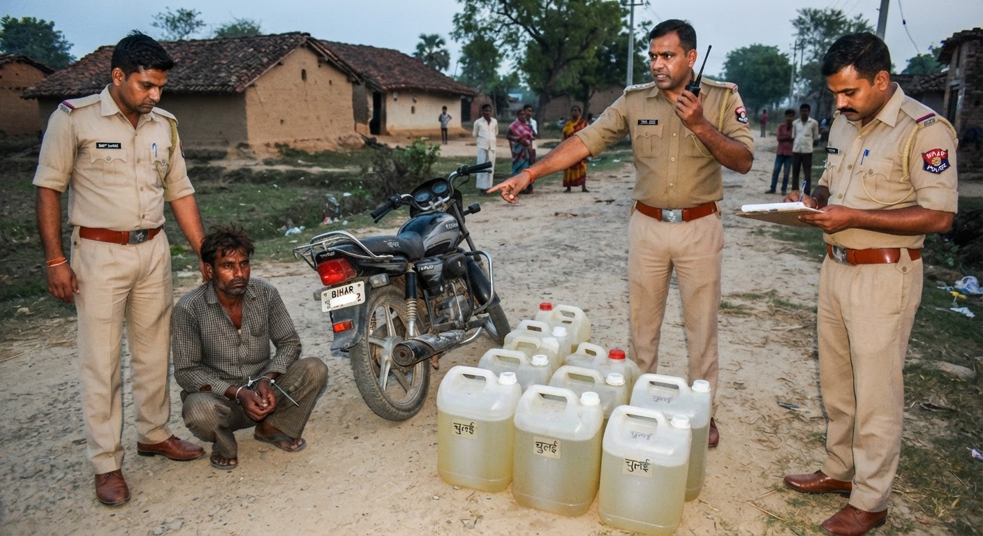 курсаканта में बड़ी कार्रवाई: पुलिस ने 61 लीटर अवैध शराब के साथ तस्कर को दबोचा