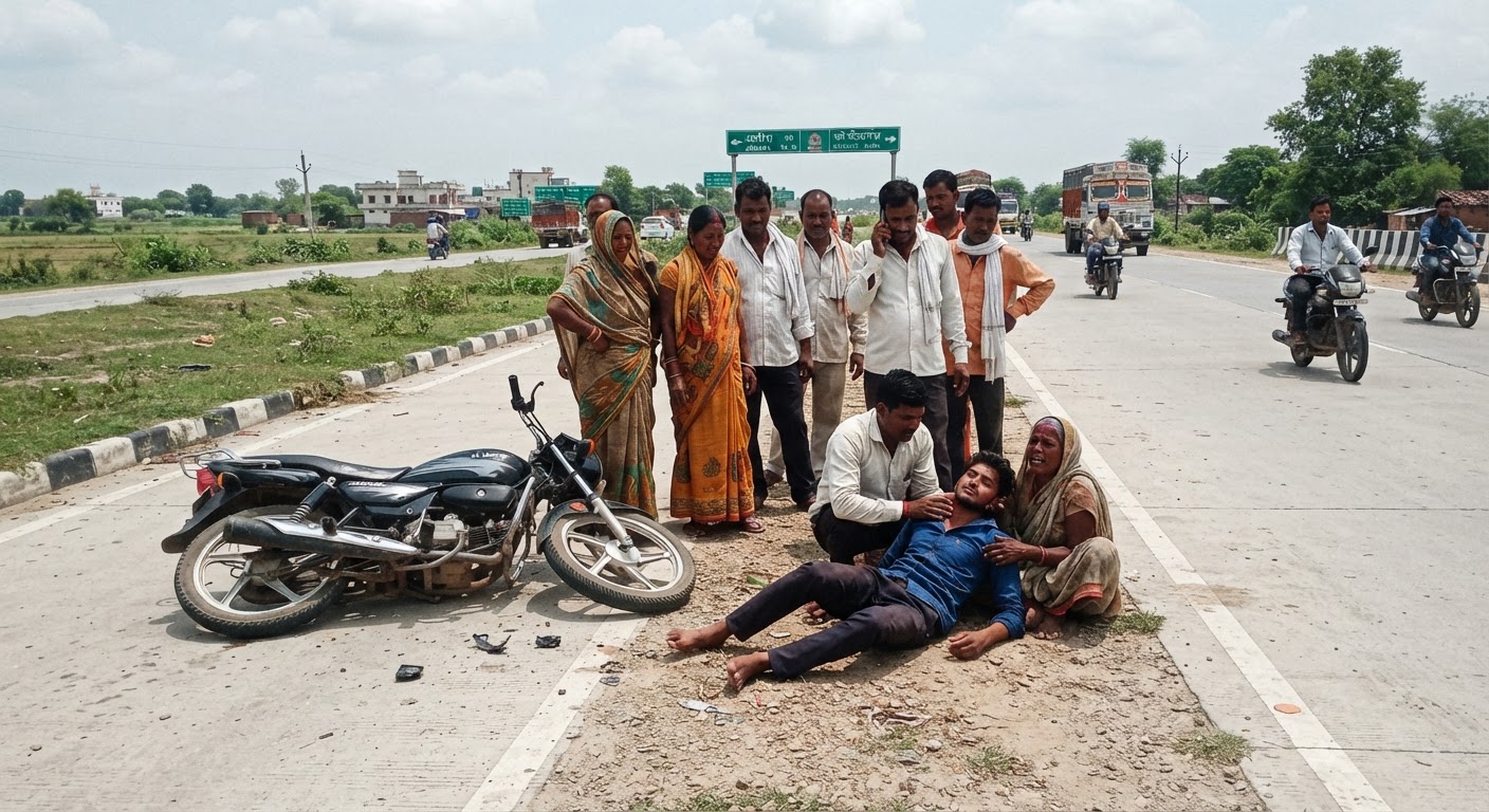 अरेरिया में दर्दनाक सड़क हादसा, बाइक अनियंत्रित होने से युवक अहसान गंभीर रूप से घायल