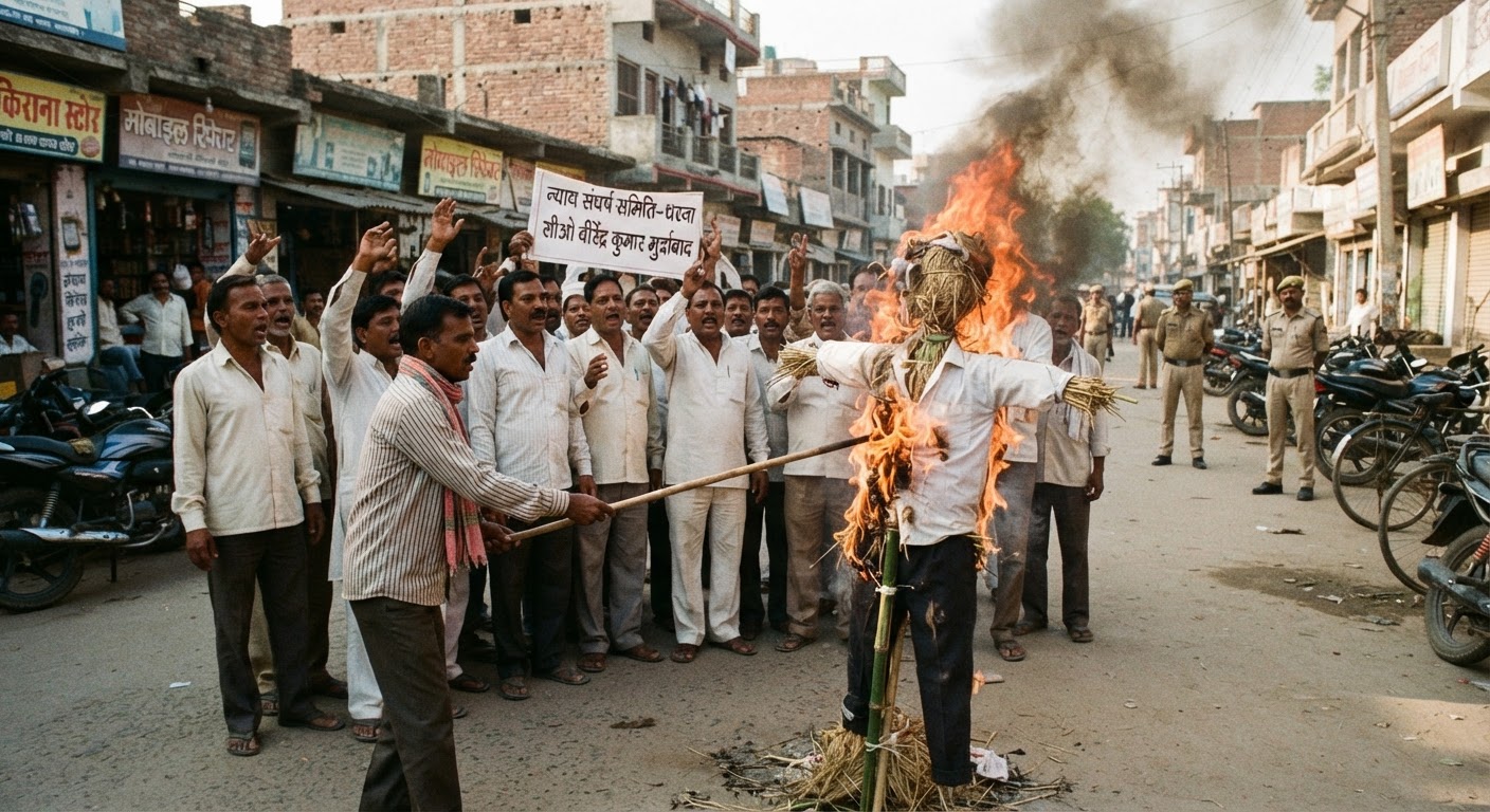 भागलपुर के धरहरा में CO का फूटा पुतला, गुस्से में ग्रामीण
