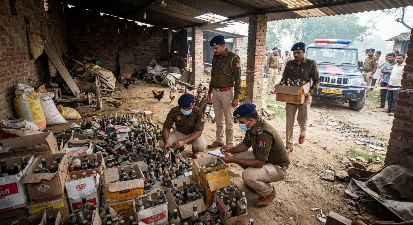 भागलपुर में पुलिस की बड़ी कार्रवाई, मुर्गी फॉर्म पर छापेमारी कर 380 लीटर विदेशी शराब बरामद