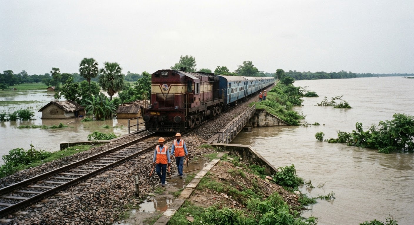 गंगा का जलस्तर बढ़ने से जमालपुर-भागलपुर रेलखंड पर ट्रेनों की रफ्तार हुई धीमी