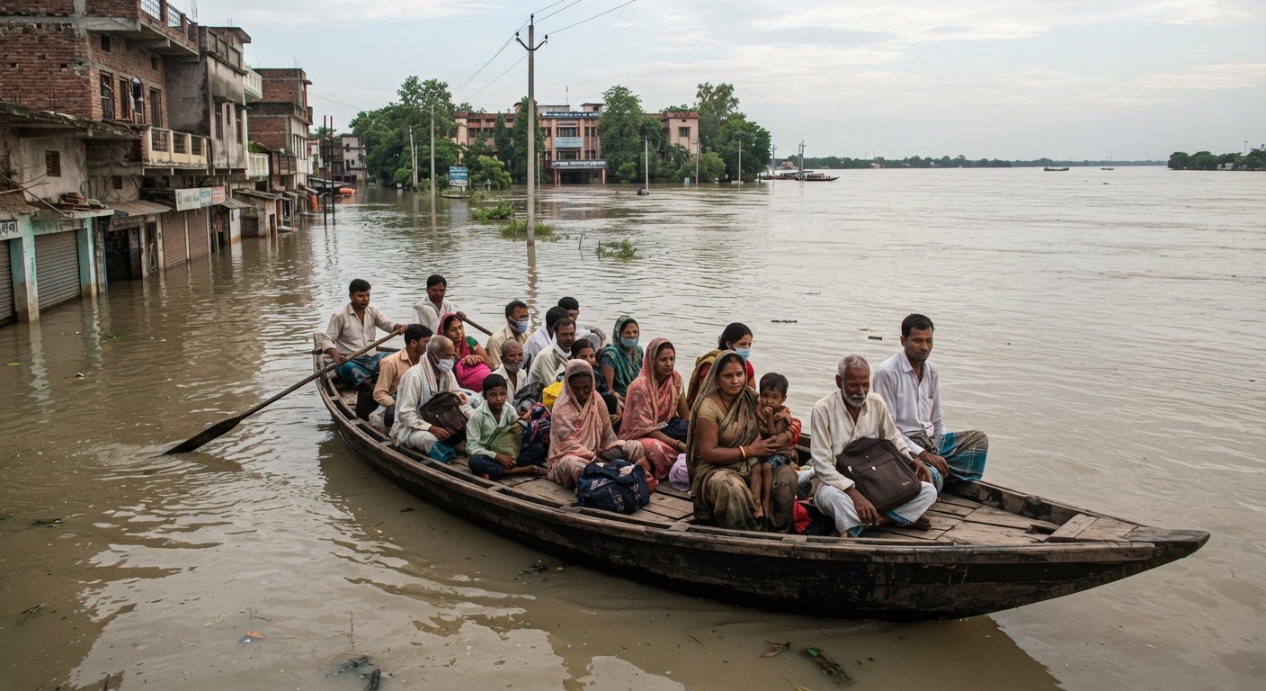 भागलपुर में गंगा का पानी स्थिर, TMBU जाने के लिए नाव का सहारा