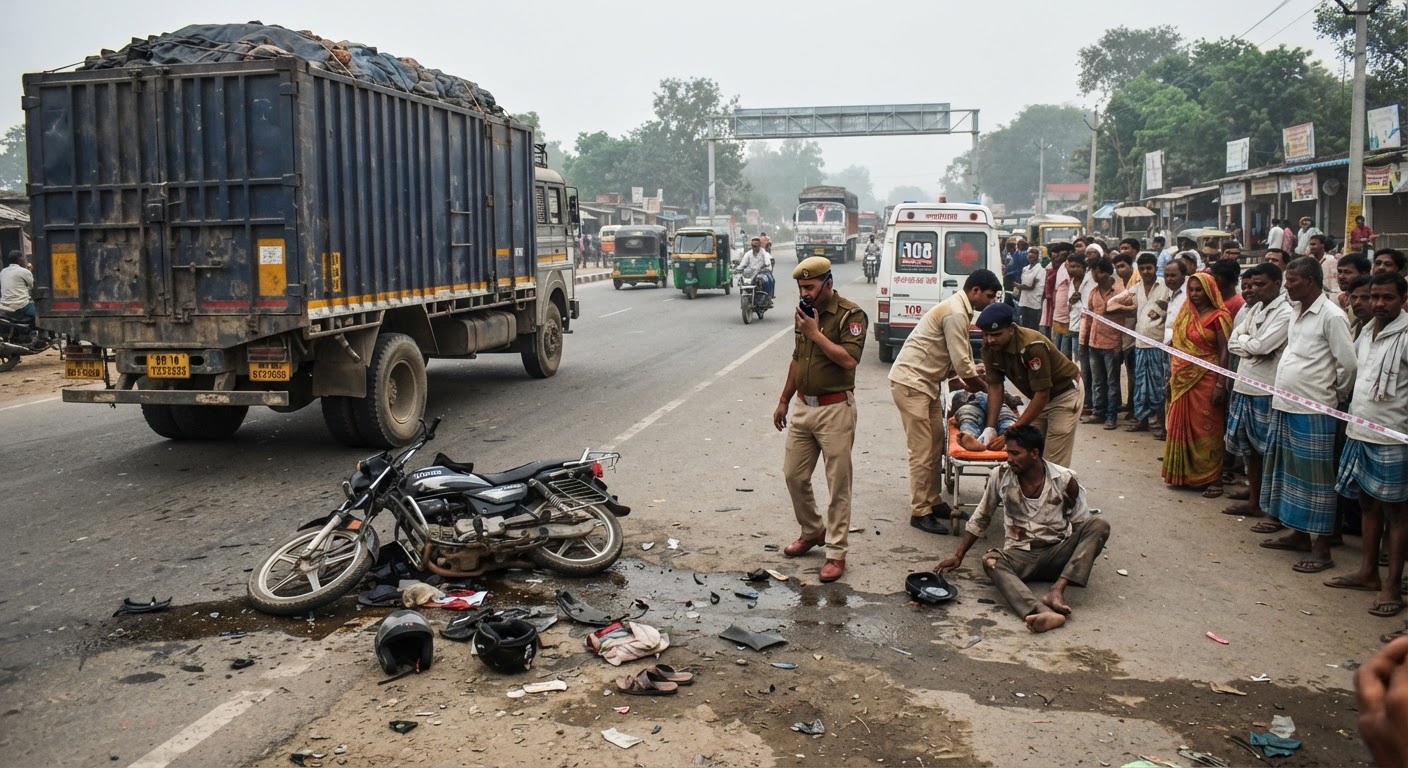 कंजिया बायपास के पास ट्रक और बाइक की जोरदार टक्कर, एक गंभीर रूप से घायल