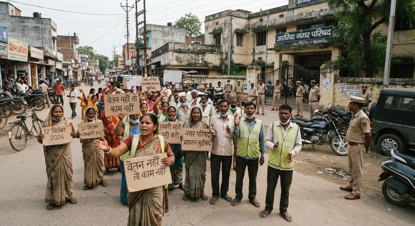 अरेरिया में सफाई कर्मियों की हड़ताल, समय पर वेतन न मिलने पर फूटा गुस्सा