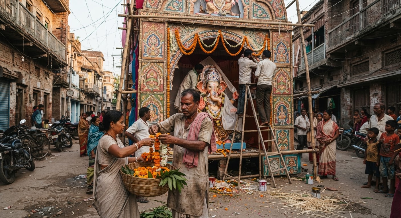 शानदार तैयारी! भागलपुर में गणेश चतुर्थी की धूम, पंडाल और मूर्तियां तैयार