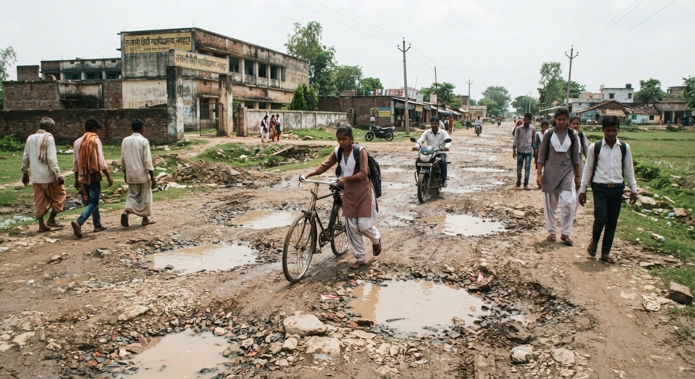 नवगछिया में जर्जर सड़क से लोग परेशान, कॉलेज और स्कूल जाने वालों की बढ़ी मुश्किलें