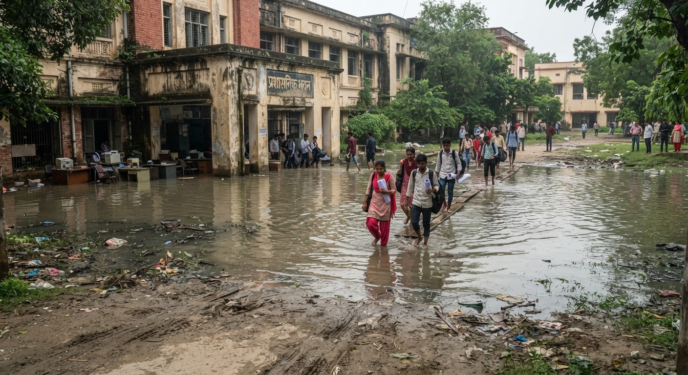 टीएमबीयू में बाढ़ का पानी धीरे-धीरे घट रहा, कामकाज प्रभावित