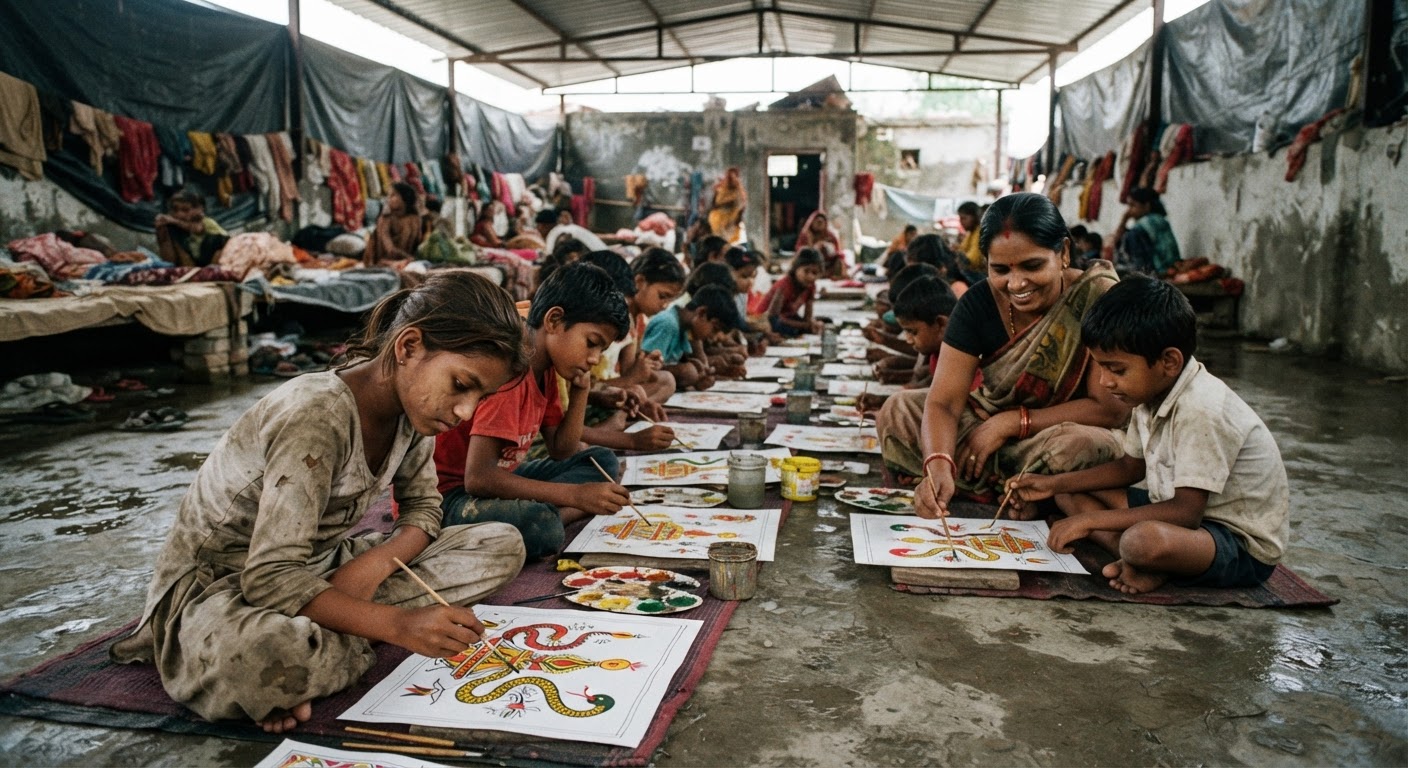 भागलपुर में बाढ़ पीड़ितों के बच्चों के लिए मंजूषा कला का प्रशिक्षण शुरू