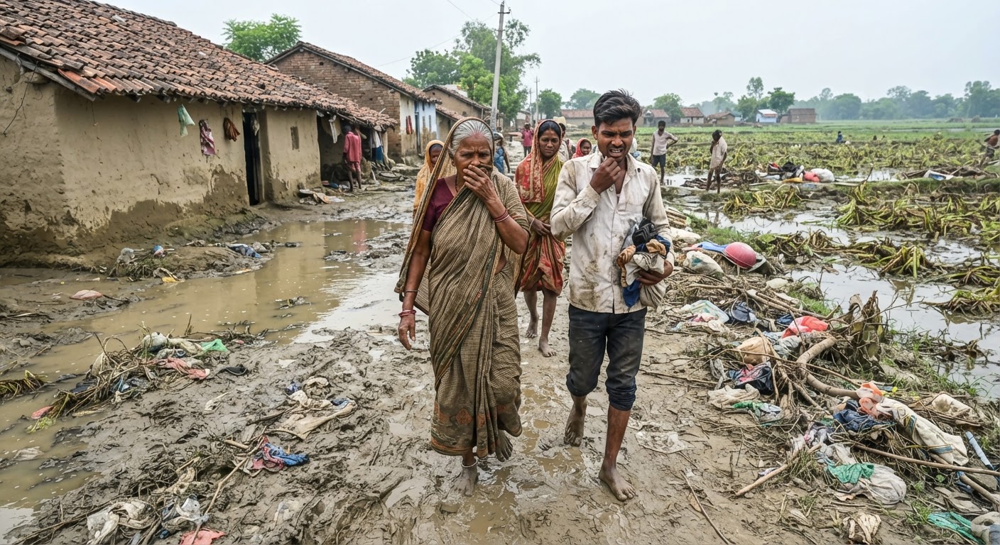 भागलपुर के शाहकुंड में बाढ़ का पानी घटने से बदबू और फसल बर्बाद