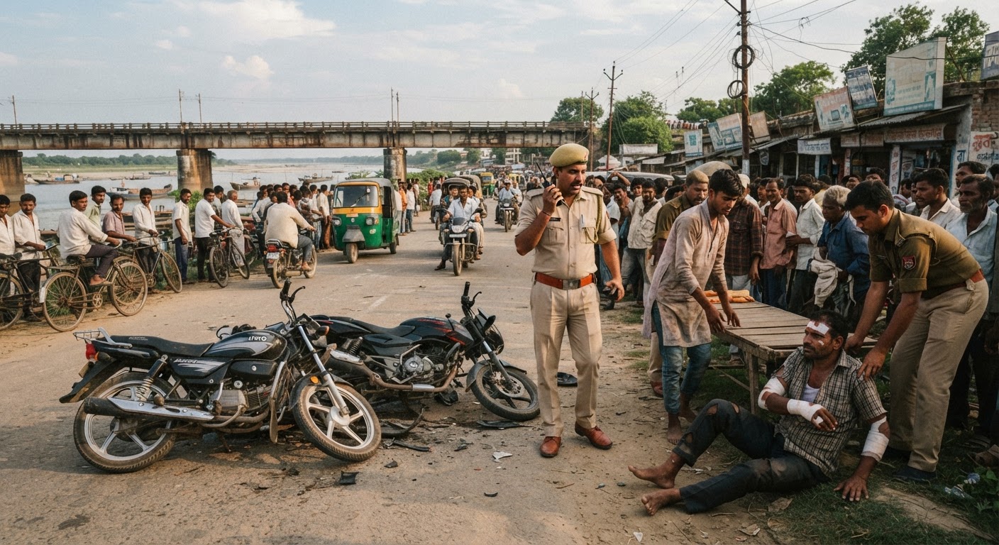 भागलपुर के सुल्तानपुर में नारद पुल के पास दो बाइकों की खतरनाक टक्कर, कई लोग घायल