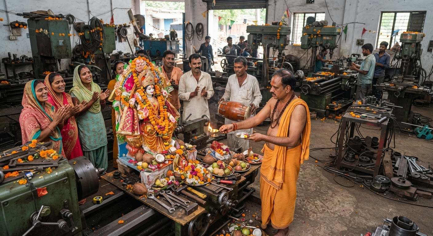 kahalgaon me bhakti bhav ke sath manaya gaya vishwakarma puja