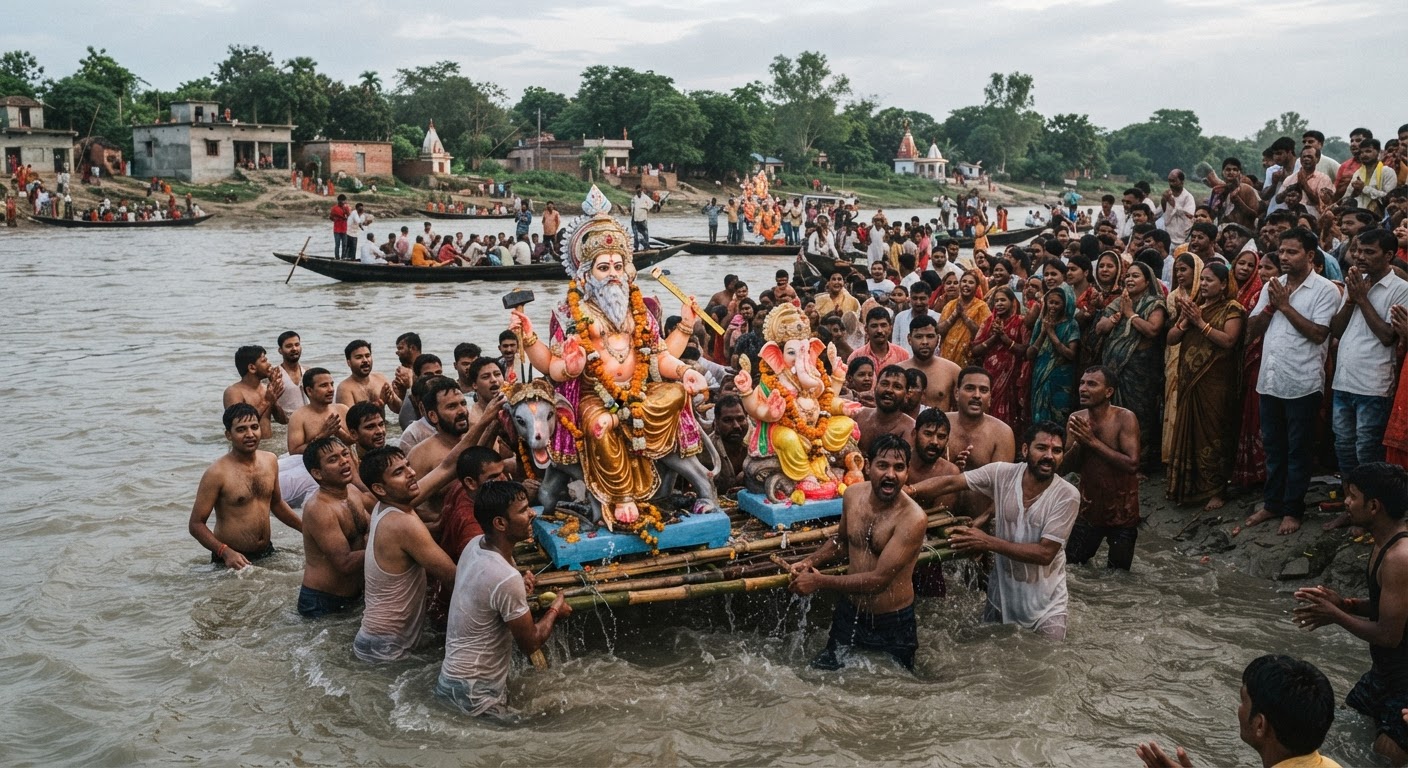 बिहपुर में श्रद्धा के साथ हुआ भगवान विश्वकर्मा और गणेश प्रतिमा का विसर्जन