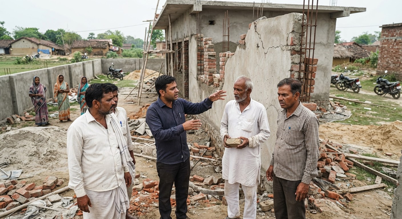 सुजapur पंचायत सरकार भवन निर्माण में धांधली की खुली पोल, मचा हड़कंप