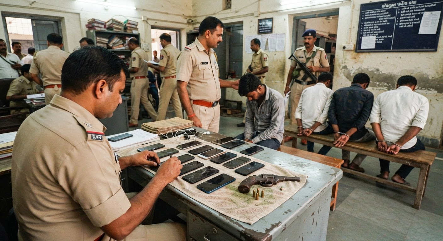 घोघा में पकड़ाया चोरी के मोबाइल का अवैध धंधा, हथियार के साथ चार गिरफ्तार