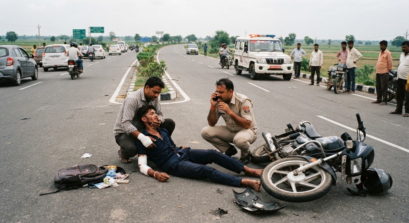 अरेरा-पूर्णिया फोरलेन पर बड़ा हादसा, बाइक सवार इब्राहिम गंभीर रूप से घायल