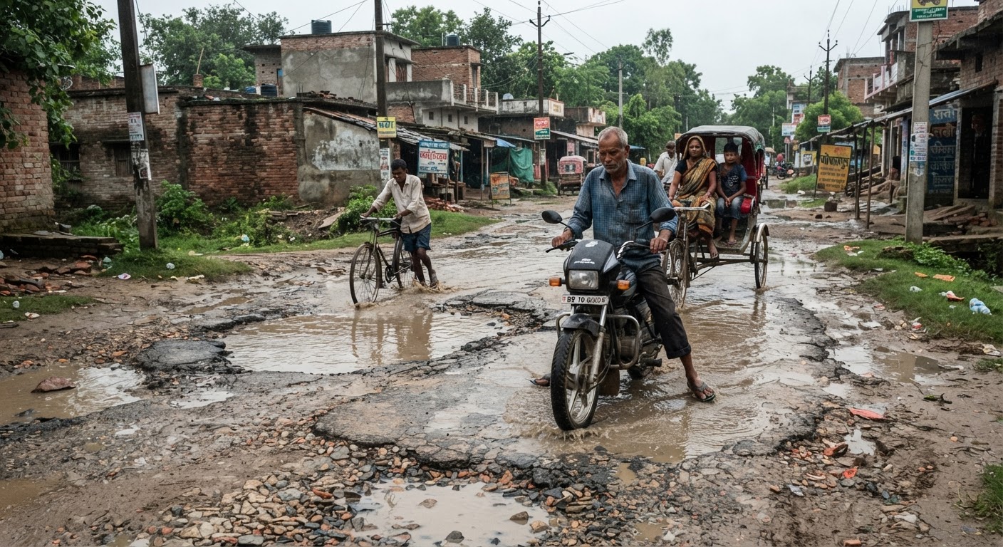 साहौर में जर्जर सड़क और जलभराव से बढ़ी मुश्किलें, हादसों का खतरा