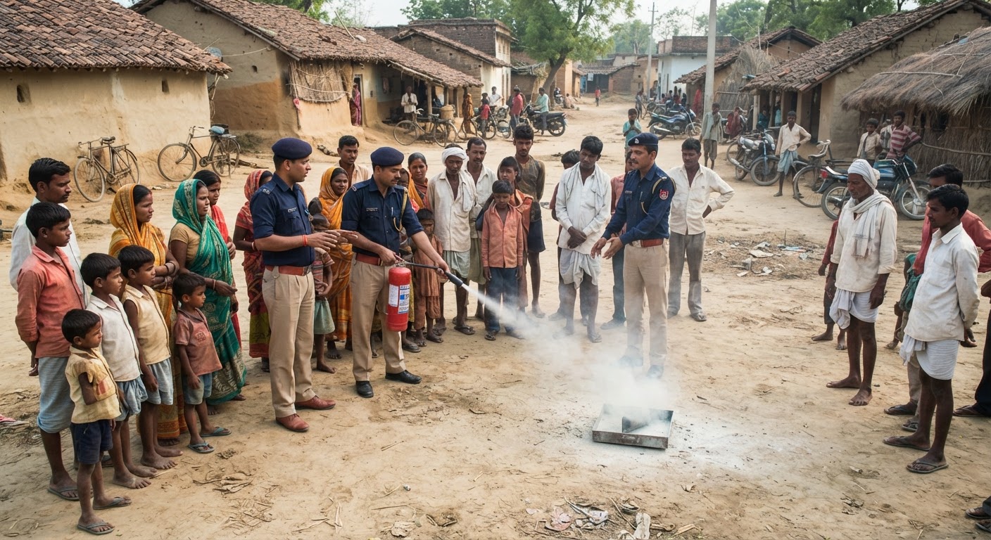 छुटकीया गांव में अग्निशामक विभाग ने आग से बचाव के लिए किया मॉक ड्रिल