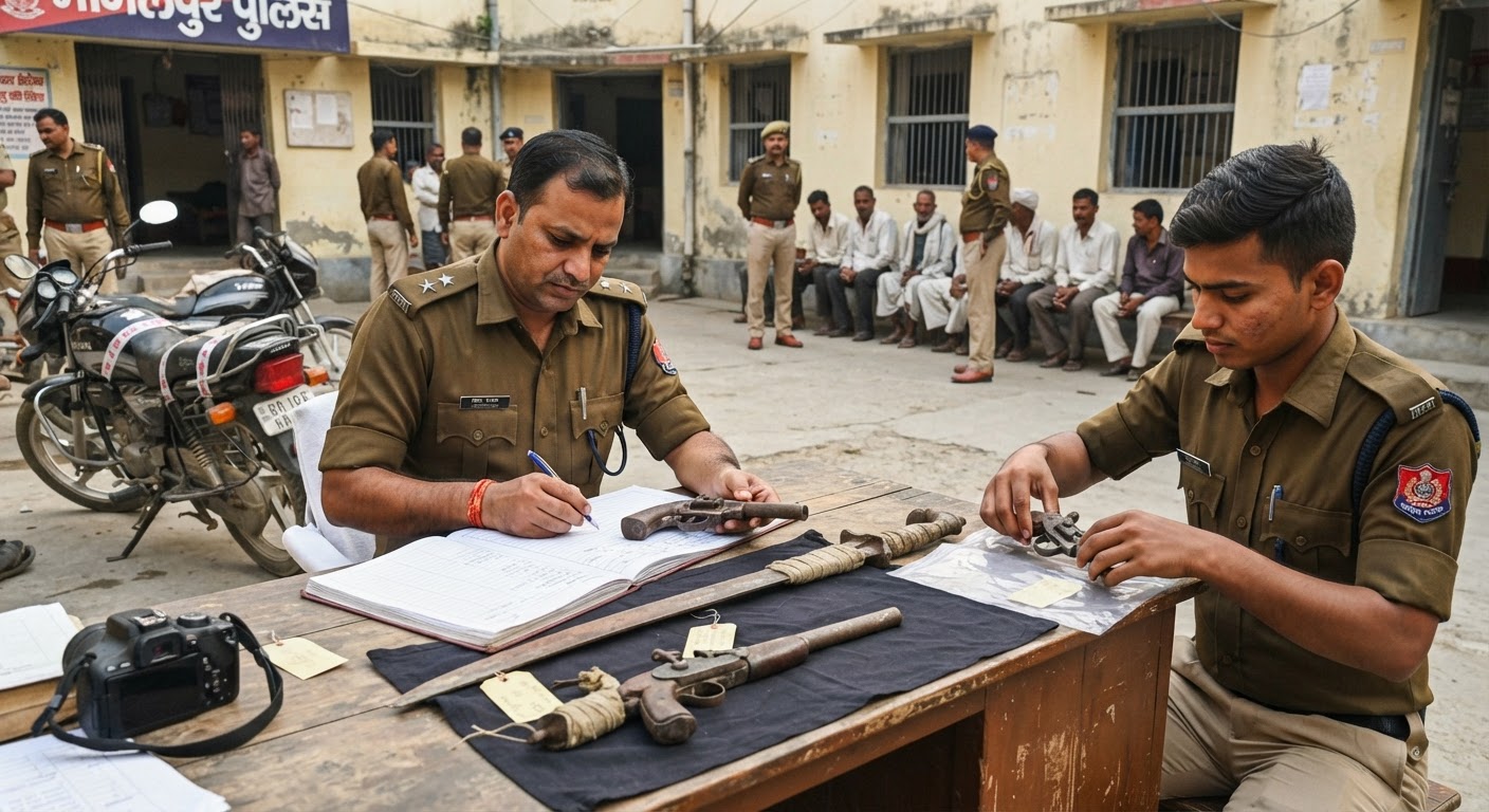 वायरल वीडियो ने बढ़ाई पुलिस की सख्ती, भागलपुर में कट्टा और तलवार जब्त