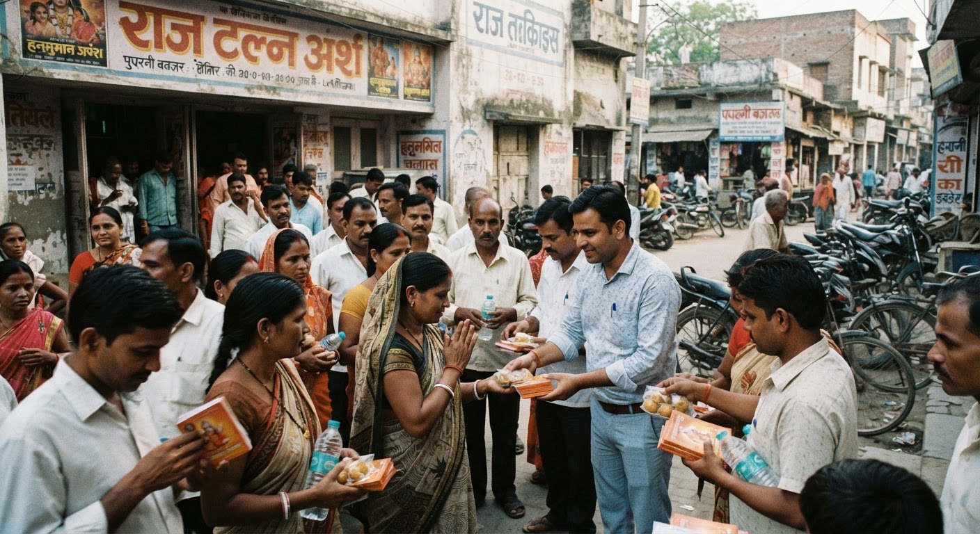 लखीसराय में 'हनुमान अंश' फिल्म देखने पर दर्शकों को मिले प्रसाद और हनुमान चालीसा