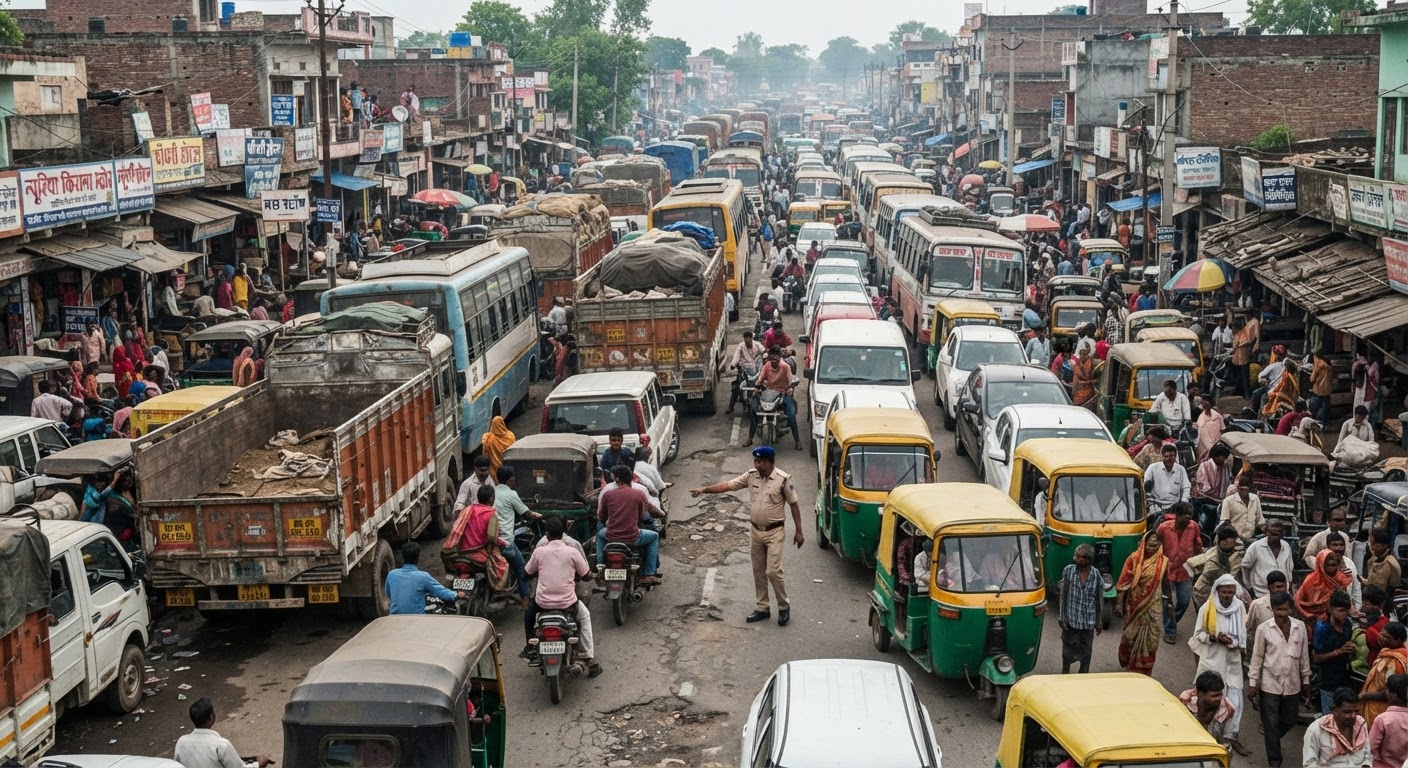 मुंगेर-भागलपुर हाईवे पर भीषण जाम, नौवागढ़ी बाजार में फंसे लोग